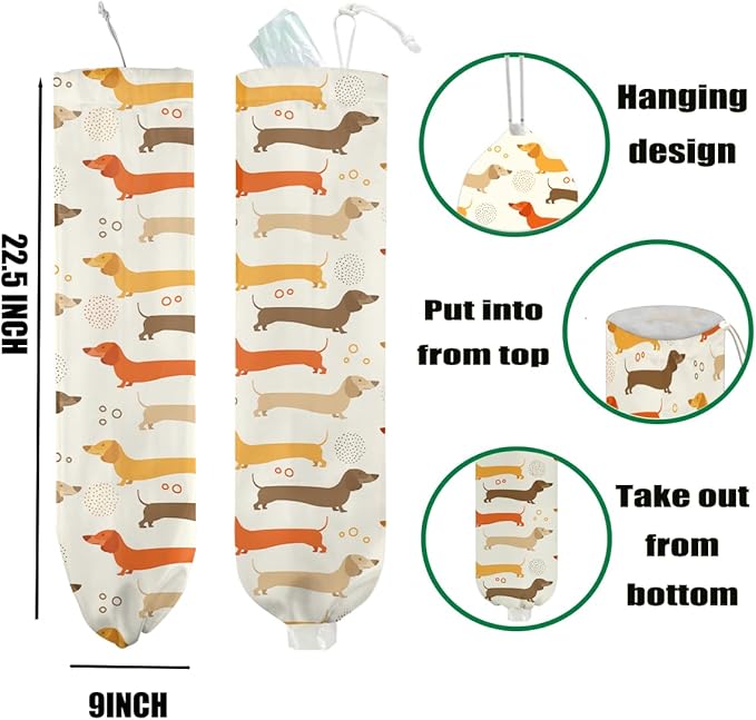 Dog Plastic Bag Holder, Wall Mount Grocery Bag Holder for Plastic Bags, Large Reusable Grocery Bags Organizer Storage Dispenser for Home Kitchen, Dog Lovers Gifts for Women, 22.5x9 Inch