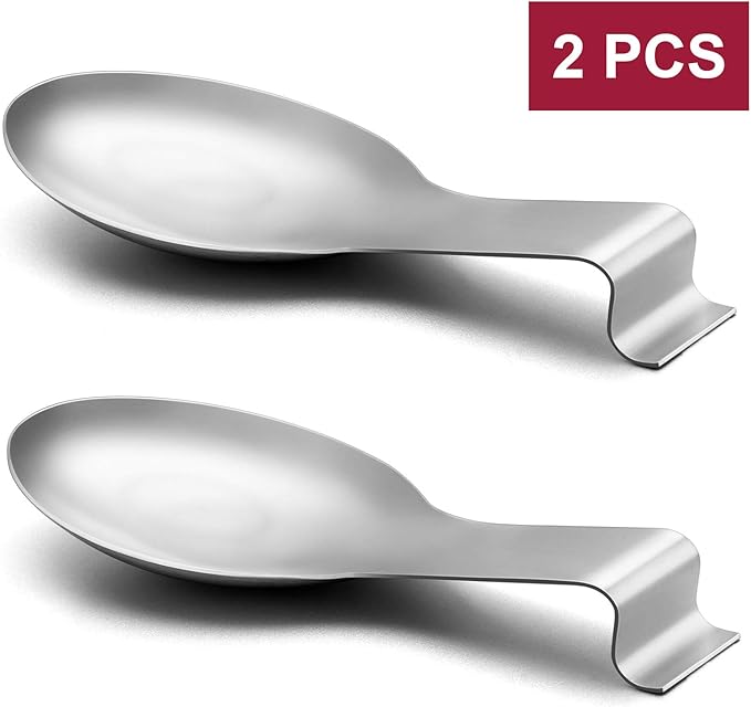 Spoon Rest Set of 2, E-far Stainless Steel Spoon Ladle Holder Spatula Rest for Kitchen Stove Top, Large Size & Dishwasher Safe