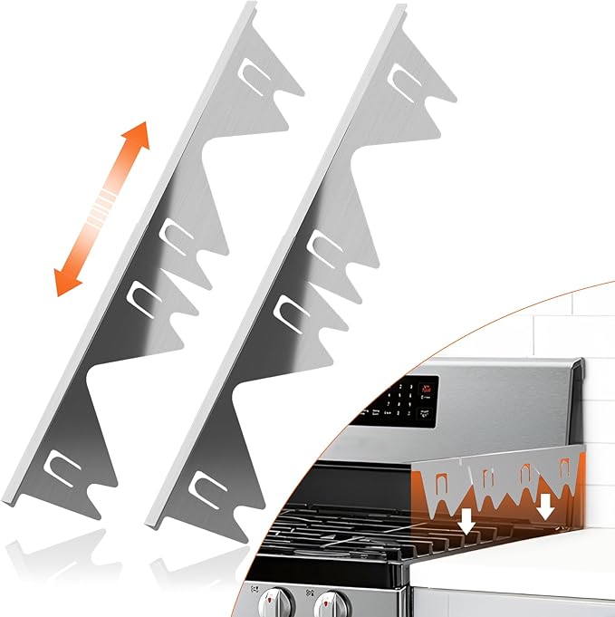 Stainless Steel Stove Gap Covers (2PCS),Stove Gap Filler,Range Trim Kit,Stove Gap Guard for Kitchen Oven Between Stovetop and Counter,Easy Clean Heat Resistant,Adjustable Length 13.8'' to 27.5''Silver