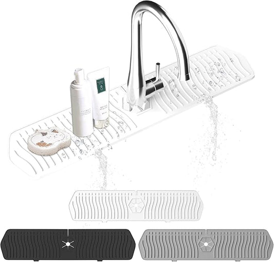 Kitchen Sink Splash Guard-24 x 5.8'' Ultrathin Silicone Sink Mat Splash Guard fit for Countertop, Bathroom,Farmhouse,RV (White)