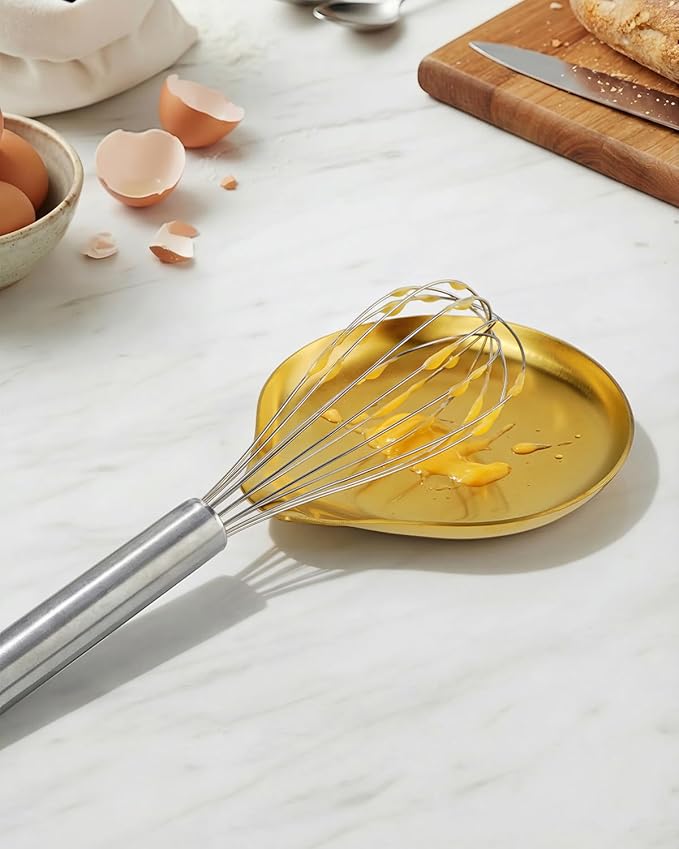 Stainless Steel Spoon Rest, Spatula Ladle Holder, Stainless Steel Utensil Spoon Rest Holder, Brushed Finish, Dishwasher Safe 5.9 x 5.1 Inch (Round Gold 1PC)