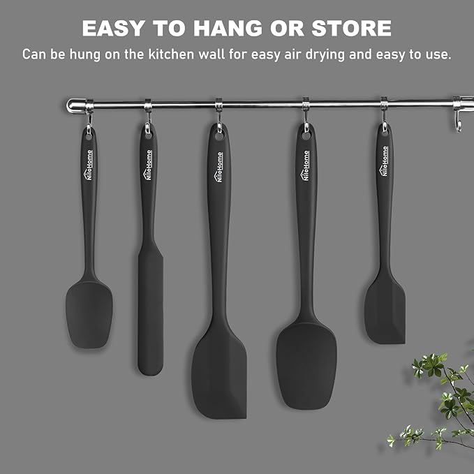 NileHome Silicone Spatula Set, 5 Pieces Food Grade Kitchen Utensils with Silicone Brush Heat Resistant BPA-free Rubber Spatula for Scraping, Baking, Cooking, Mixing—Black