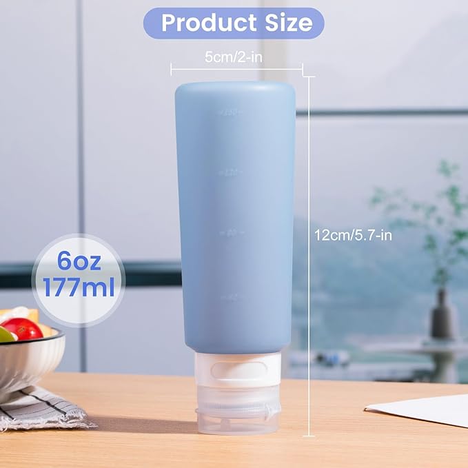 MICEBAY Condiment Squeeze Bottles for Sauces, 6-oz Small Silicone Salad Dressing Container to Go with Snack Storage Bag, Leakproof Sauce Bottles for Lunch Box, 4 Pack, Blue