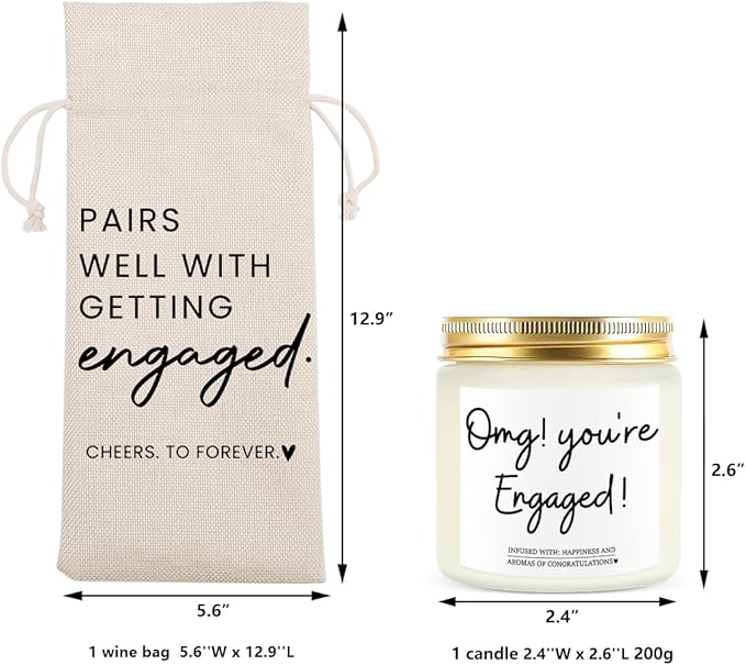 Engaged Engagement Gifts for Couples Her Engagement Party Decorations for Couple Wine Bag Scented Candles Set Pairs Well with Getting Engaged Wine Bag Omg Candles