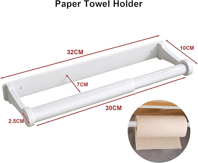 MONEER Kitchen Roll Holder Under Cabinet, Paper Towel Holder, Aluminum Alloy Kitchen Towel Holders, Self Adhesive Kitchen Roll Holder for Kitchen, Bathroom, Living Room (White)