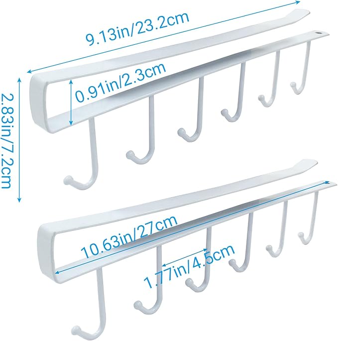 Zorfeter 2 Pack Mug Holder Under Cabinet Coffee, Multi-Purpose Kitchen Hooks, Space-Saving Hangers for Kitchen/Cups/Keys Storage/Scarf Ties Belts(White)
