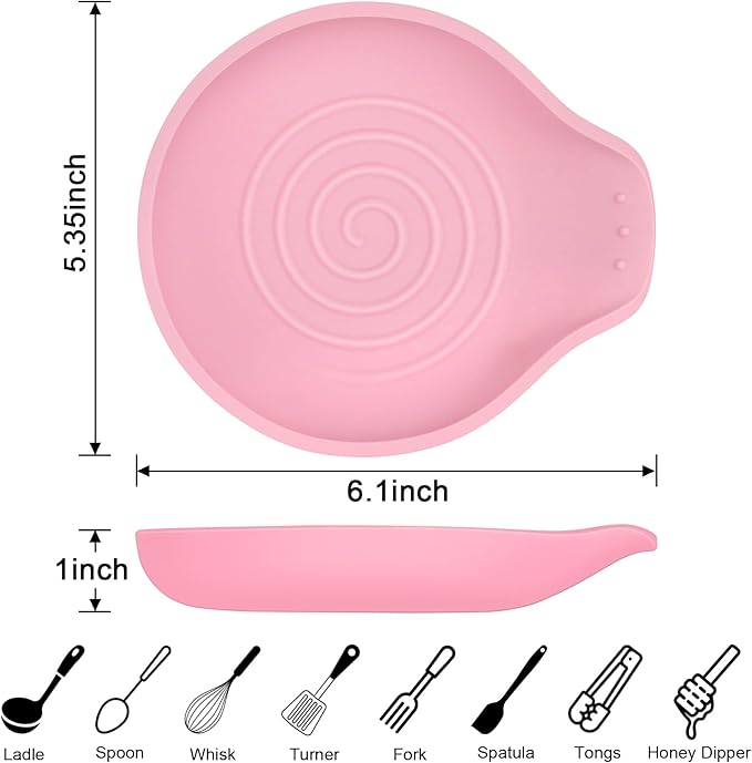 Silicone Spoon Rest for Stove Top - BPA-Free, Heat-Resistant Spoon Holder - Spoon Rest for Kitchen Counter - Large Cooking Utensil Rest for Spoons, Spatulas, Ladles or Tongs - Pink