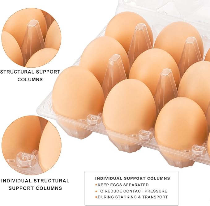 100 Pack Clear Plastic Egg Cartons, Reusable Stackable Egg Containers for Farm, Market & Fridge Storage, 3×4 Grid