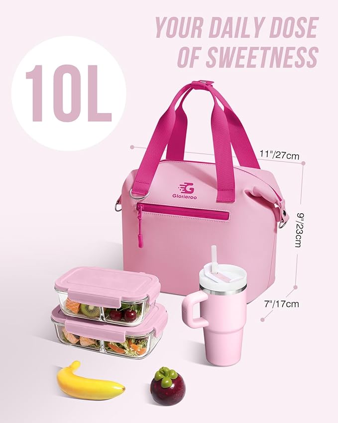 GLORIEROO Pastel Lunch Box Women | Insulated Soft Waterproof Leakproof Lunch Bag Cooler | Adjustable Strap | BPA-Free