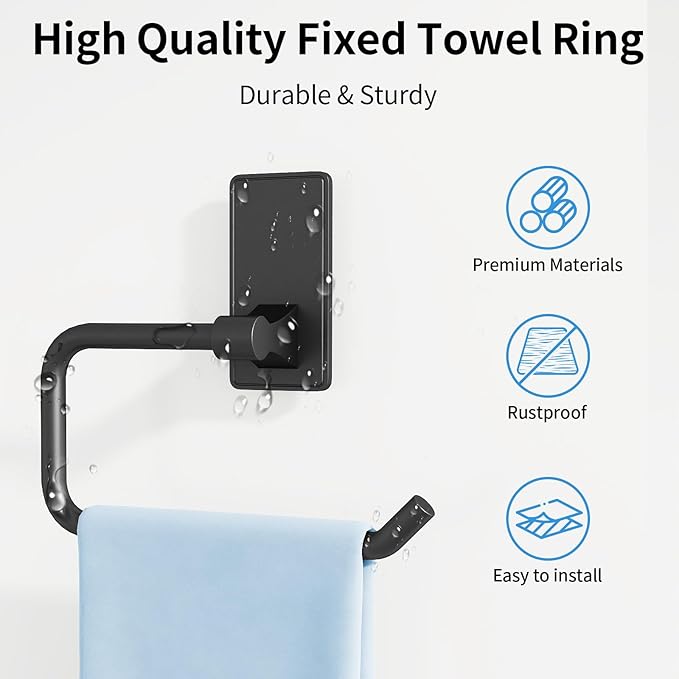 2-Piece Towel Ring, Adhesive Hand Towel Holder for Bathroom, Modern Style Towel Hangers Wall-Mounted Hand Towel Rack for Bathroom, Matte Black
