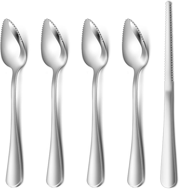 Hiware 4-piece Grapefruit Spoons and Grapefruit Knife, 18/8 Stainless Steel