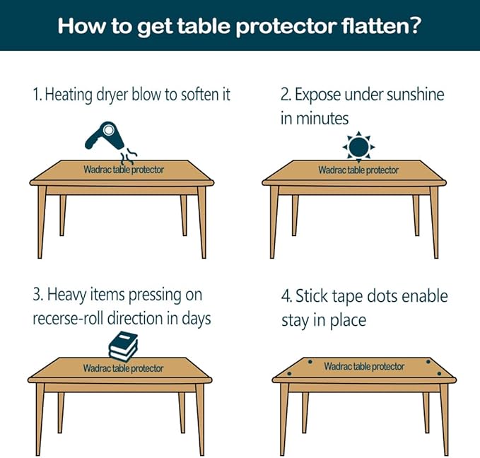 Wadrac Multisize Small PVC Clear Table Cover Top Protector-12x30 in Heat Resistant Anti Scratch Plastic Cloths Rectangular Vinyl Non-Slip Desk Pad for Painting End Little Table/Writing Vanity Desk