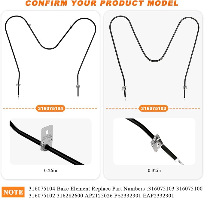 316075104 316075103 Oven Bake Heating Element by Blutoget-Fit for Frigidaire Kenmore Oven Heating Element Replaces PS438018 316282600 316075100 AH2332301 AP2125026 FEF366ECD FEF366EMD FEF326FSEF