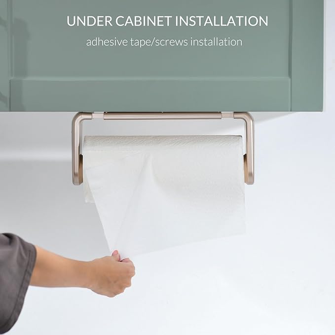 simpletome Paper Towel Holder ONE Hand Tear Adaptive Tension Arm Adjustable Length 9.4-11inch/24-28cm (Titanium Gold)