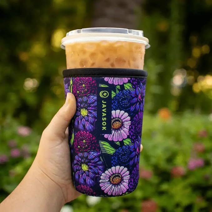 Sok It JavaSok Iced Coffee & Cold Soda Insulated Neoprene Cup Sleeve (Secret Garden, Large: 30-32oz)