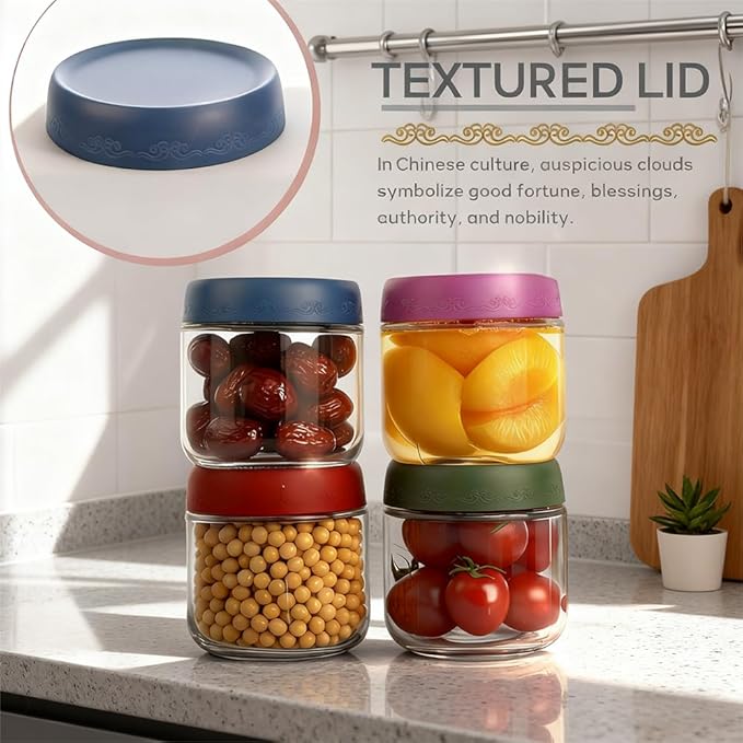10oz 4Pack Glass Overnight Oats Jars Containers with Airtight Leakproof Lids, Reusable Mason Jars for Meal Prep, Yogurt Parfaits, Smoothies, Salads & Healthy Breakfasts (10 OZ-4-1)