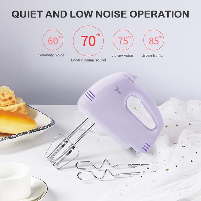 Handmixer Electric Handheld - 7 Speed Portable Kitchen Mixer Electric with 5 Stainless Steel Accessories Whisk, Food Beater for Whipping Mixing Cookies Cakes Eggs, Pueple