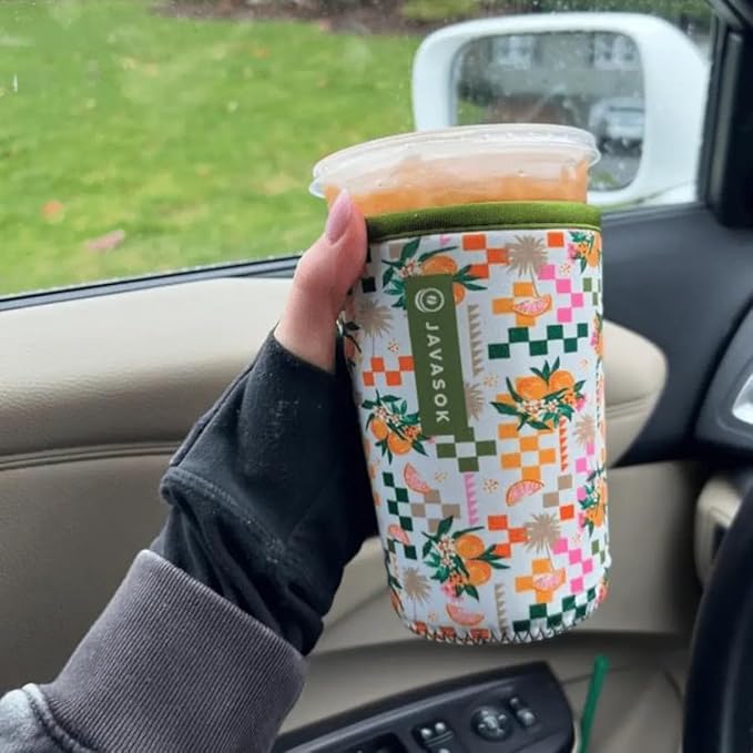 Sok It JavaSok Iced Coffee & Cold Soda Insulated Neoprene Cup Sleeve (Citrus Delight, Medium: 22-28oz)