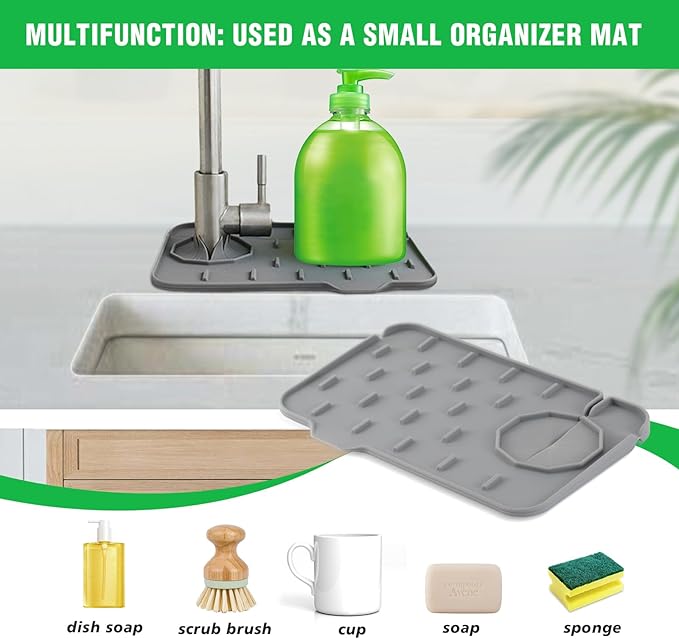 Kitchen Sink Splash Guard, Silicone Faucet Mat, Soap Dish Pad, Sponge Holder Sink Protector Trays, Faucet Handle Drip Catch for Bathroom Kitchen Countertop Gadgets Accessories 8.3 x 5.7 Inch