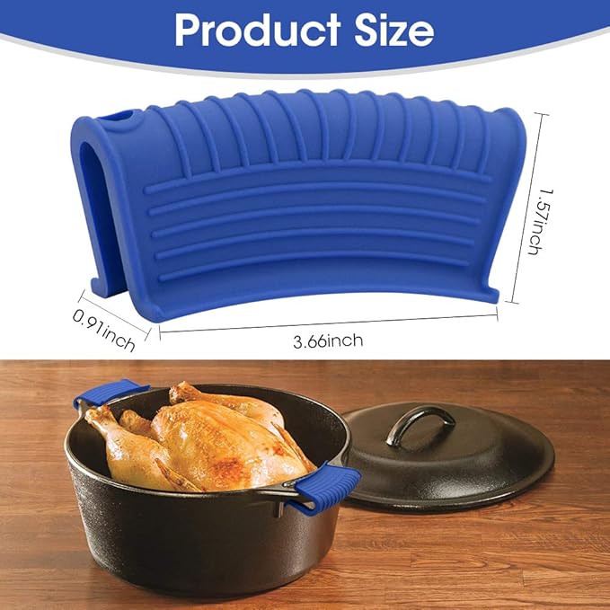 Silicone Assist Hot Pan Handle Holder Hot Skillet Handle Covers Pot Holder Sleeve Cast Iron Skillets Nonslip Heat Resistant for Enameled Griddles Casserole Frying Pans Cookware(4PACK/Blue)