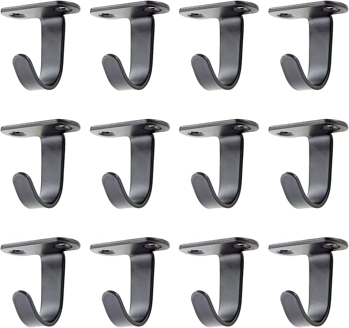 12PCS Stainless Steel Under-Shelf Coat Hook with Screws Mount Ceiling Hooks Top Mount Hooks Towel/Robe Clothes Hook for Bathroom Kitchen Cabinet (Black)