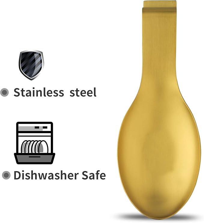 BETTWILLGold Spoon Rest for Kitchen Counter, Stainless Steel Spoon Holder for Stove Top, Spatula Ladle Spoon Utensils Holder, Gold Kitchen Accessories, Gold Cooking Utensiles. (GOLD 2PCS).