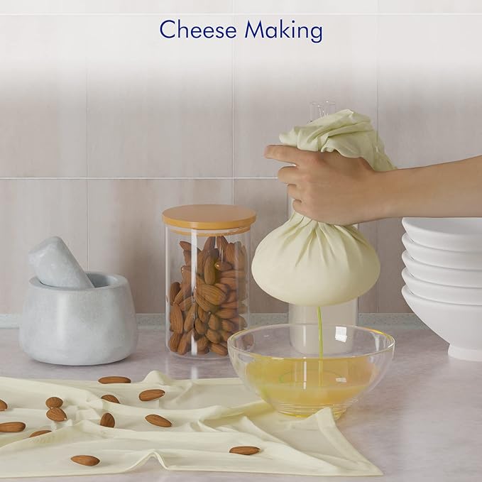 3 PCS Reusable Cheesecloth Bag & Nut Milk Bags, Grade 100, 14x14 Inch Hemmed Cheese Cloth for Straining Craft, 100% Cotton Unbleached Cloth Strainer for Cooking, Baking, Juicing, Cheese Making