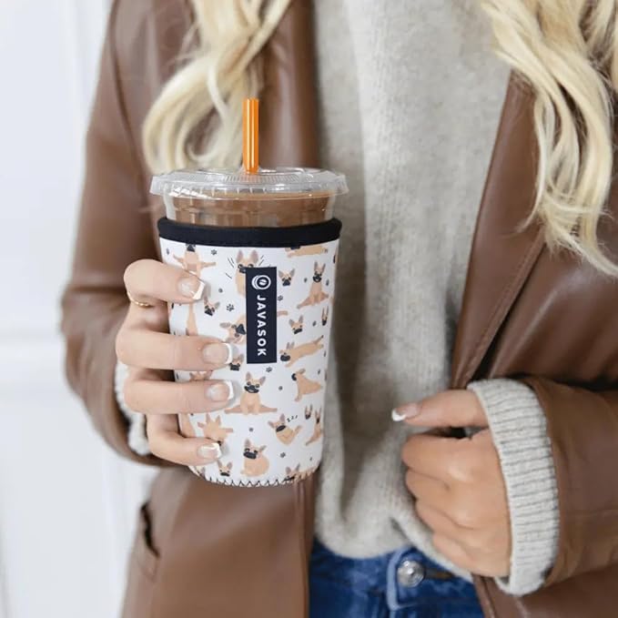 Sok It JavaSok Iced Coffee & Cold Soda Insulated Neoprene Cup Sleeve (Pardon My Frenchie, Medium: 22-28oz)