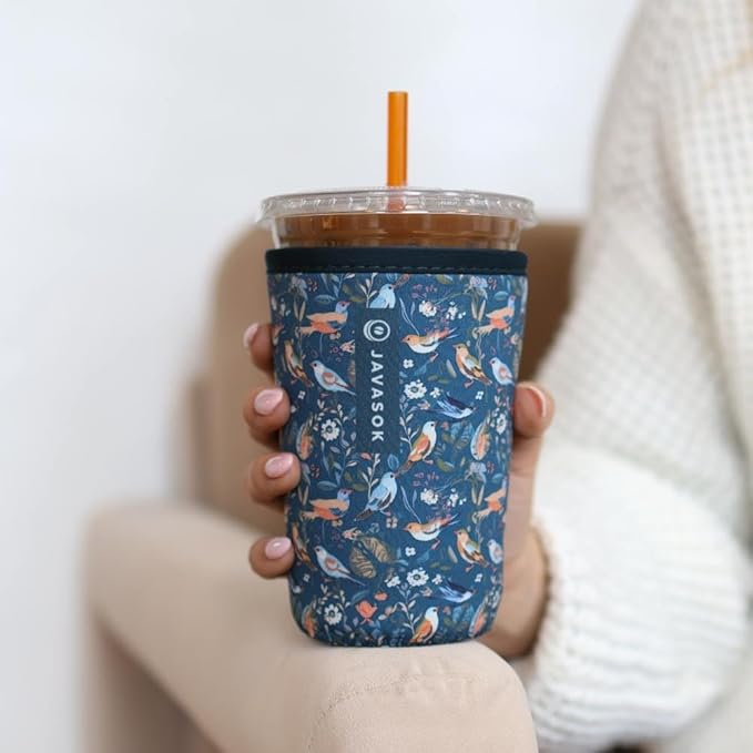 Sok It JavaSok Iced Coffee & Cold Soda Insulated Neoprene Cup Sleeve (Early Birds, Small: 16-20oz)