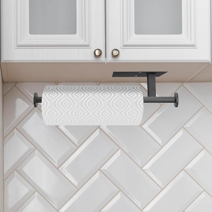Paper Towel Holder Wall Mount - Self Adhesive No Drill or Drilling, SUS304 Stainless Steel - Kitchen, Bathroom, Sink, Pantry, Fridge (Grey)