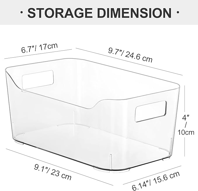 12 Pack Plastic Storage Bins, Clear Pantry Organizers and Storage, Multi-Use Organizer Bins for Kitchen, Office, Fridge, Cabinet and Shelf Organization
