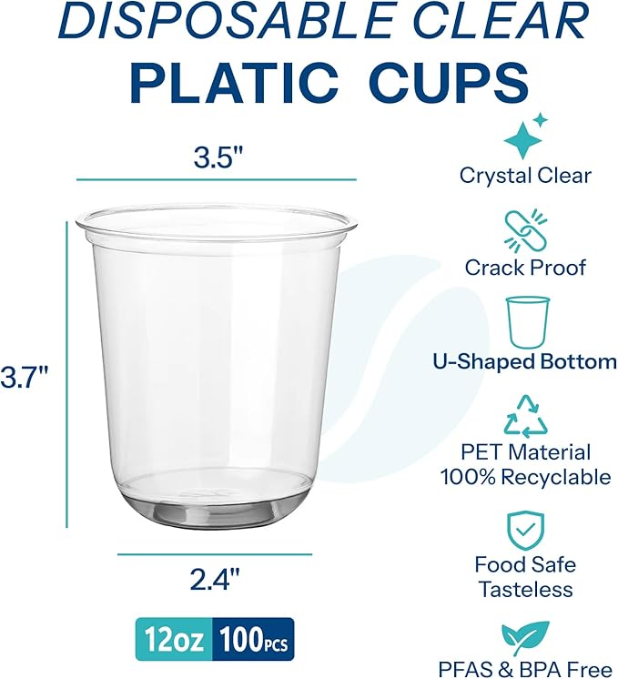 Homestockplus 12 oz Clear Plastic Cups 100 Pack - BPA-Free Stemless Disposable Wine Glasses, Open-Top Drink Cups for Iced Coffee, Wine, Cocktails, Halloween, Thanksgiving & Party Supplies