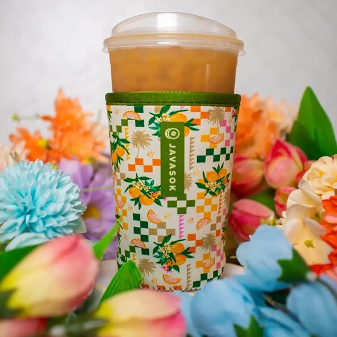 Sok It JavaSok Iced Coffee & Cold Soda Insulated Neoprene Cup Sleeve (Citrus Delight, Medium: 22-28oz)