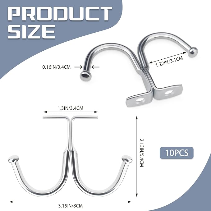 10 Pack Under Cabinet Hooks, Double Prong Ceiling Heavy Duty Shelf Coffee Cup Coat Hangers Mug Hooks for Hanging Bathroom Kitchen Wall, Silver