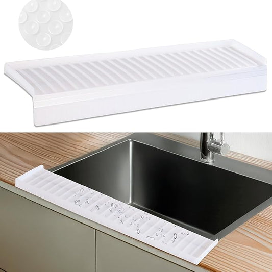 Sink Edge Protector with Suction Cup 14“ 20” 30", Silicone Sink Splash Guard for Kitchen & Bathroom, Protect Countertop from Scratches, Stains, for Stainless Steel Granite Quartz-Clear