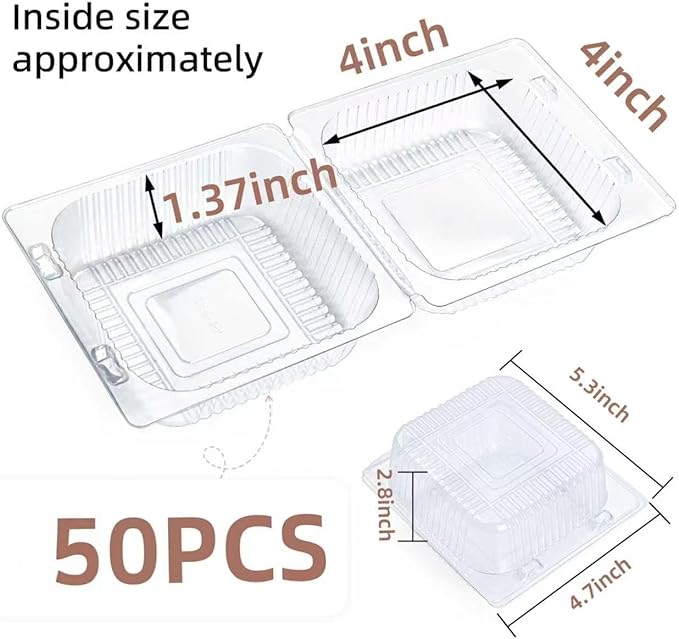 50 Pack Clear Clamshell Food Containers, Disposable Plastic Hinged Clamshell Take Out Container with Lids, To Go Food Containers for Dessert, Hamburger, Cakes Slice, Cookies, Salads, Snacksetc