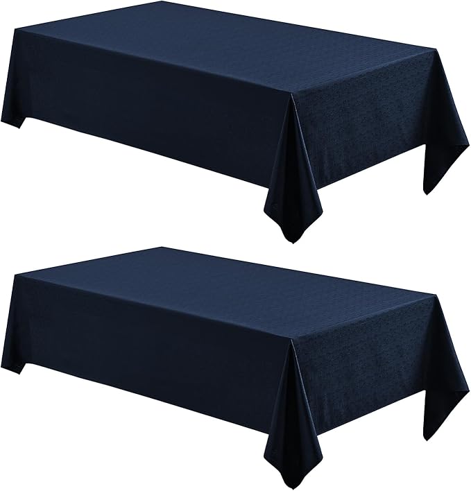 Veblandy 2 Pack Rectangle Tablecloth, 60x104 inch, Water Resistant Wrinkle Free Linen Textured Table Cloth Washable, Decorative Fabric Table Cover for Dining, Party and Camping, Navy Blue
