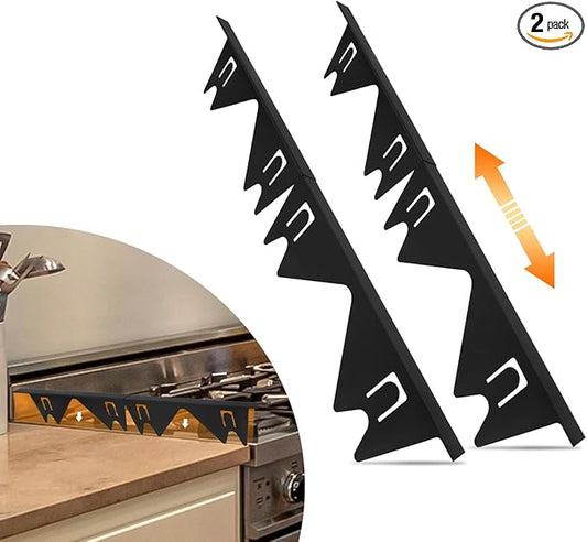 FLSEPAMB Stainless Steel Stove Gap Covers (2 Pack), Adjustable Oven Side Gap Filler, Heat Resistant, Easy to Clean for Countertop and Electric Stove, Adjustable Length 13.8'' to 27.5'', Width 0.79"