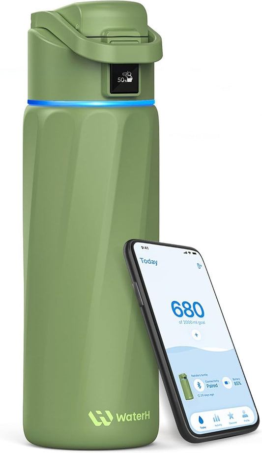 BOOST Smart Water Bottle that Reminds You to Drink, 24oz BPA-Free Stainless Steel Vacuum Insulated, Wide Mouth Water Tracker Bottle with APP for School, Gym, Office, Ideal for Father's Day