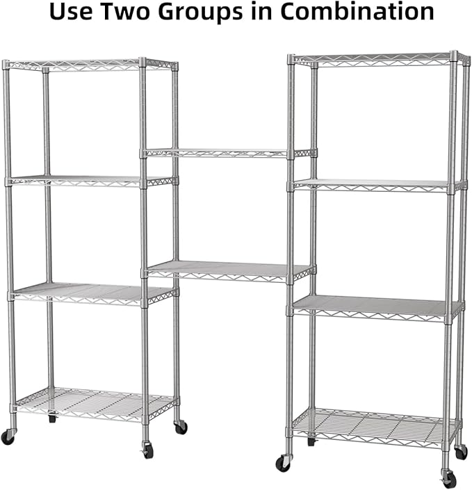 SINGAYE 5 Shelf Storage Wire Shelves Closet Bathroom Organizers Metal Pantry Kitchen Garage Shelving Unit Laundry Room Organization Home Narrow Rack Net Basket with Wheels White