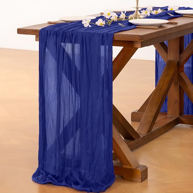 Socomi 3pcs Royal Blue Summer Cheesecloth Table Runner Boho Rustic Gauze 120 inch 10FT Cheese Cloth Sheer Runner for Wedding Party Baby Shower Birthday Home Decor Holiday Decorations