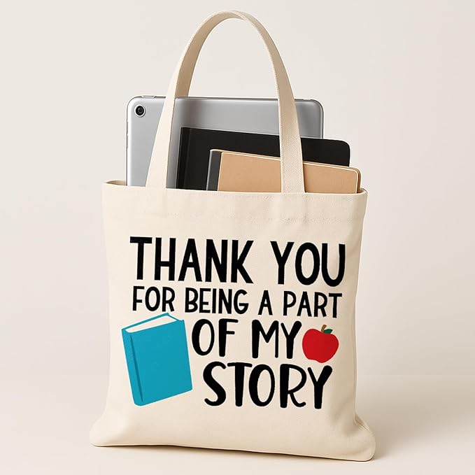 Teacher Canvas Tote Bag, Appreciation Gifts Reusable Grocery Bag for Teacher Friends Gym College, Thank You Gift