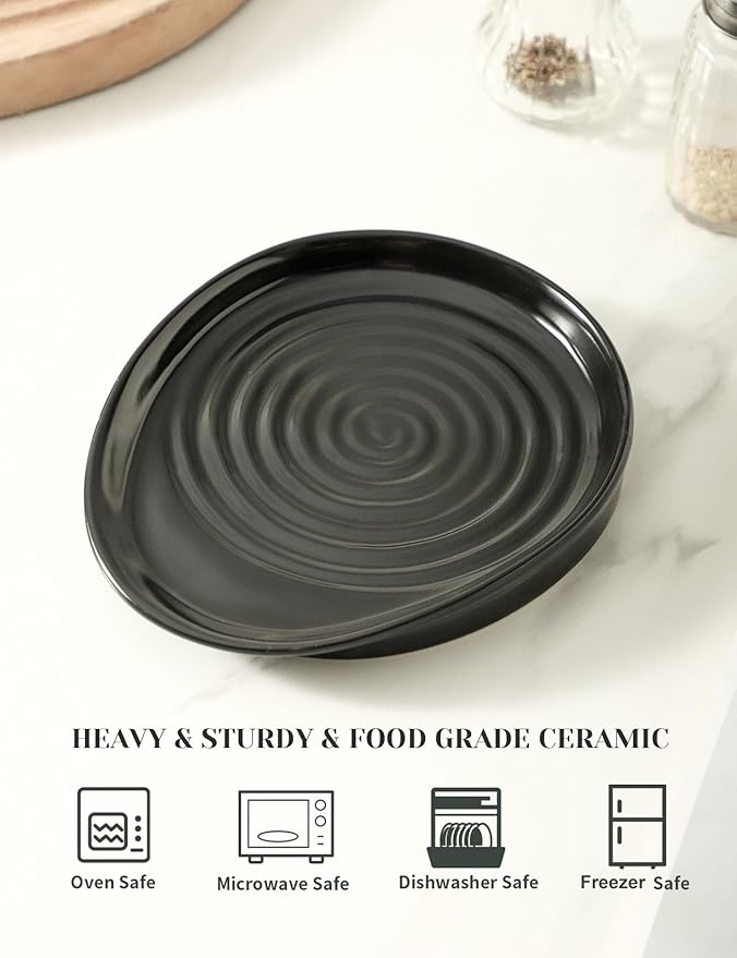 Ceramic Spoon Rest for Stove Top, Spoon Holder for Kitchen Counter, Farmhouse Cooking Utensil Holder for Spoons, Ladles, Spatula, Matte Black