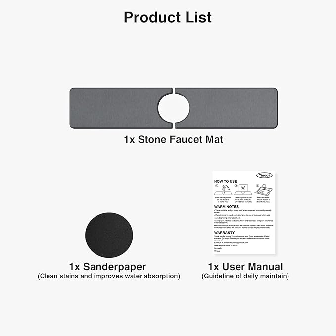 20" x 4" Stone Faucet Mat for Kitchen Sink, Quick Drying Diatomite Sink Tray, Faucet Sink Splash Guard for Prevents Moisture Buildup (Dark Gray)