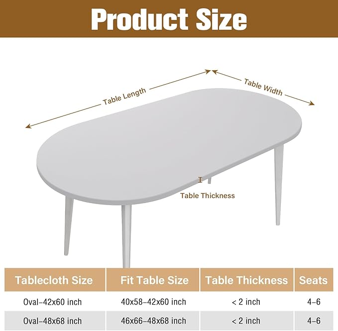 NEWISHER Fitted Oval Tablecloth 42 x 60 Inch Elastic Table Cloth, Stretch Spandex Table Cover Silver Washable Polyester Top Cap Cover for Dining Picnic Camping Indoor and Outdoor