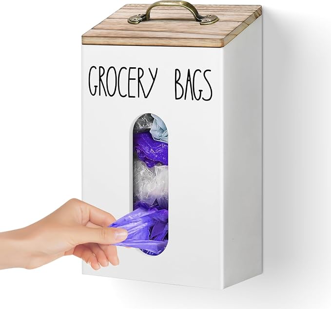 Farmhouse Grocery Bag Holder for Plastic Bags,Plastic Bag Holders for Grocery Bags,Bag Holder for Plastic Bags Groceries Store with Lid,Plastic Bag Holder Under Sink for Kitchen Storage Organization