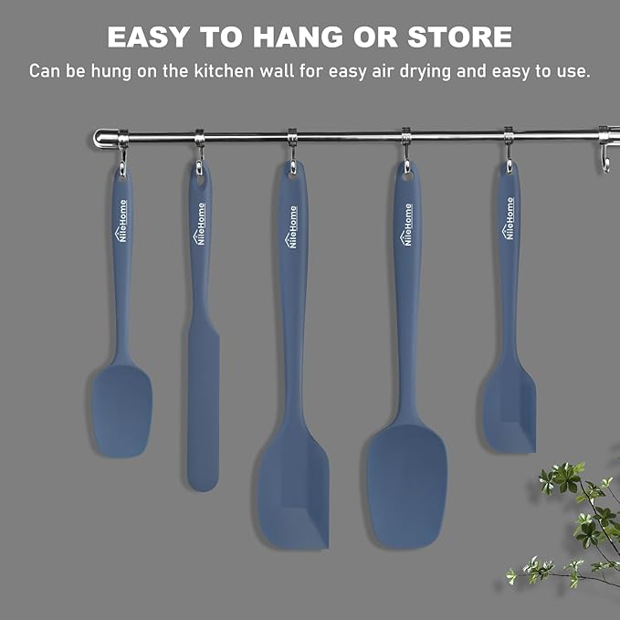 NileHome Silicone Spatula Set, 5 Pieces Food Grade Kitchen Utensils with Silicone Brush Heat Resistant BPA-free Rubber Spatula for Scraping, Baking, Cooking, Mixing—Haze blue
