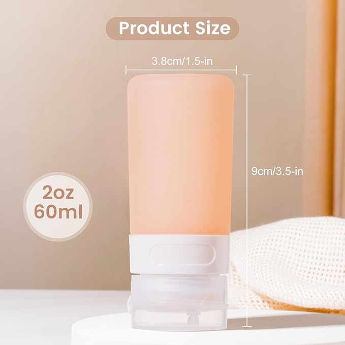 MICEBAY Condiment Squeeze Bottles for Sauces, 2-oz Mini Silicone Salad Dressing Container to Go with Reusable Sandwich Bag, Leakproof Sauce Bottle for Lunch Box, 4 Pack, Apricot