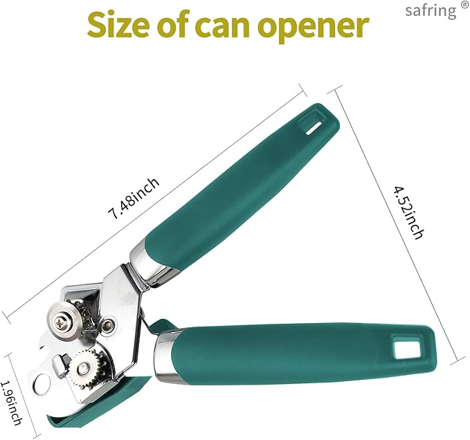 Safring Can Opener Manual, Handheld Strong Heavy Duty Stainless Steel Can Opener, Comfortable Handle, Sharp Blade Smooth Edge, Can Openers with Multifunctional Bottle Opener, Aqua Sky