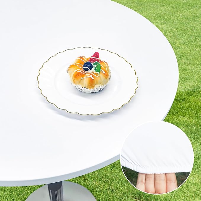 Small Round Fitted Table Cover Cocktail Table Topper Cap Elastic Tablecloth Stretch Spandex Tables Cloth for Bar Pub Party White 24 Inch
